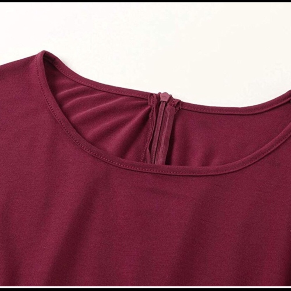 Wine red Long Sleeve Mini Dress - Picture 3 of 5